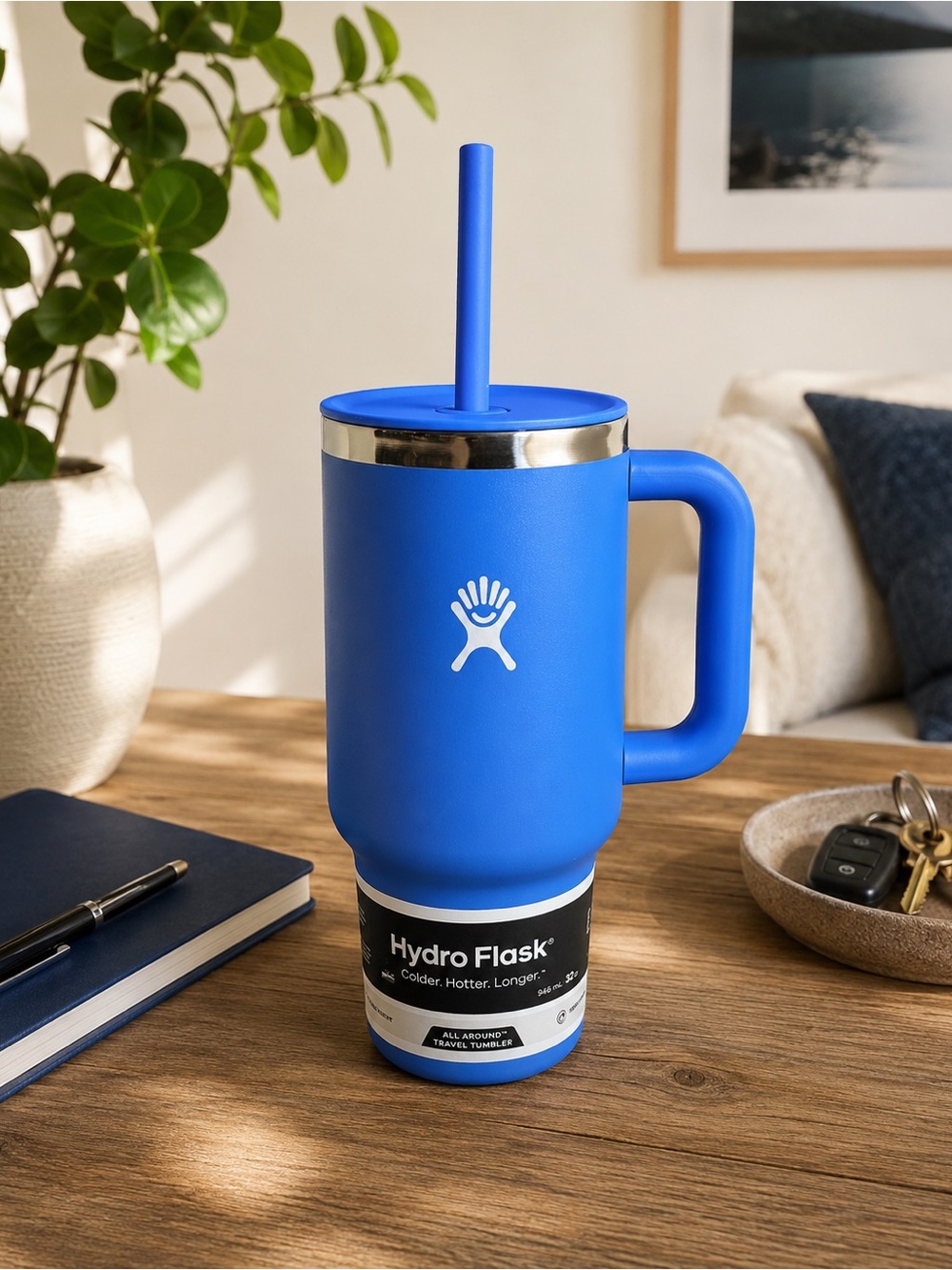 Hydro Flask 32 oz All Around Travel Tumbler Blue Handle Straw Insulated